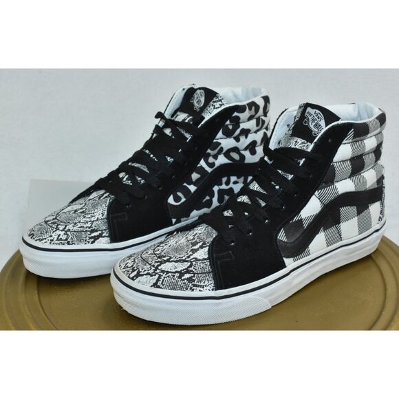 Vans Sk8-Hi Shoes Mens 5.5 W 7 Leopard Python Snake Checkerboard Black White - Picture 1 of 10